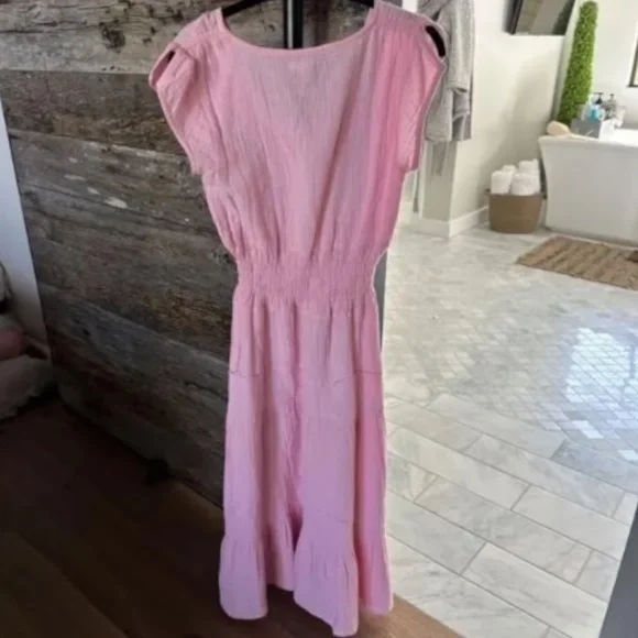 Maisie Gauze Smocked Midi Dress Pink XS NWT Cottagecore Feminine - Picture 7 of 7